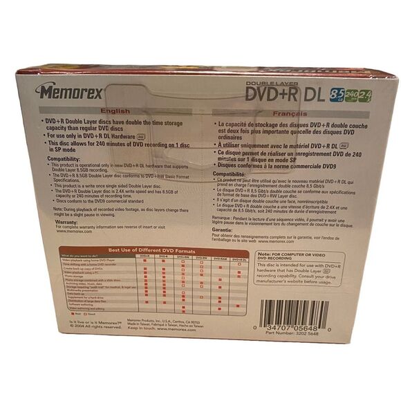 Memorex Double Layer DVD+R DL 3 Pack New Sealed - Picture 2 of 5
